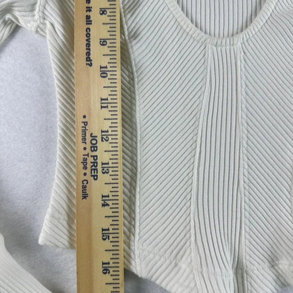 Free People White Ribbed Knit Scoop Neck Corset Top Long Sleeve Wide Cuff Small